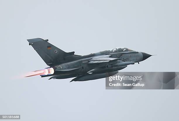 Bundeswehr Luftwaffe ECR Tornado reconaissance jet departs for Incirlik airbase in Turkey as part of Germany's participation in the international...