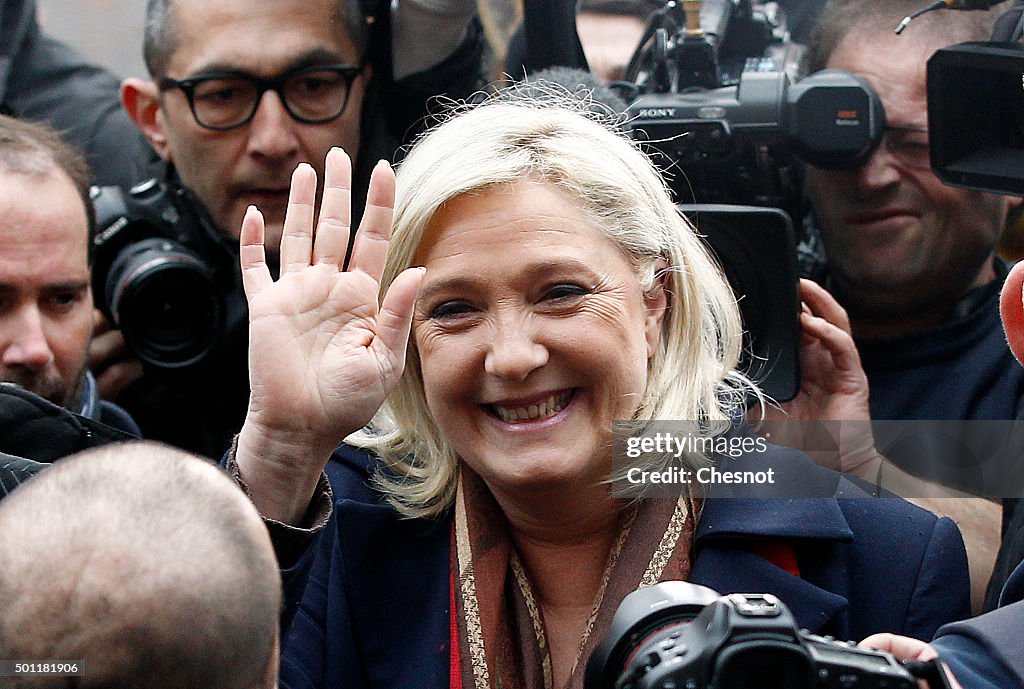 French Far-right National Front President Marine Le Pen Votes For Regional Elections