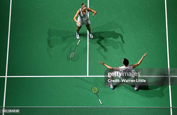 Gabrielle and Chris Adcock celebrate beating Sung Hyun Ko and Ha Na Kim of Korea in the final of the Mixed Doubles match on day five of the BWF Dubai...