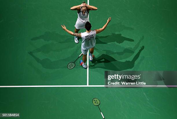 Gabrielle and Chris Adcock celebrate beating Sung Hyun Ko and Ha Na Kim of Korea in the final of the Mixed Doubles match on day five of the BWF Dubai...