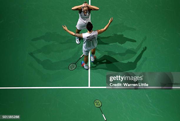 Gabrielle and Chris Adcock celebrate beating Sung Hyun Ko and Ha Na Kim of Korea in the final of the Mixed Doubles match on day five of the BWF Dubai...