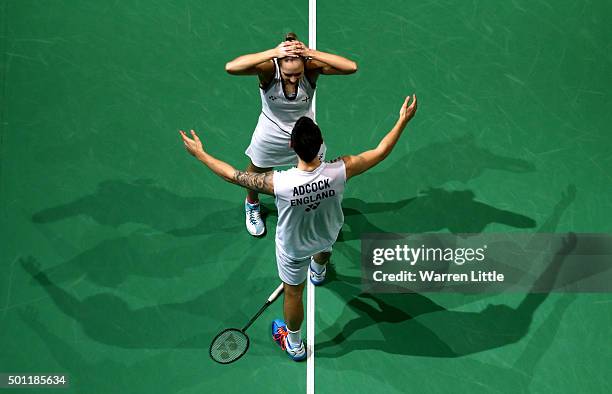 Gabrielle and Chris Adcock celebrate beating Sung Hyun Ko and Ha Na Kim of Korea in the final of the Mixed Doubles match on day five of the BWF Dubai...