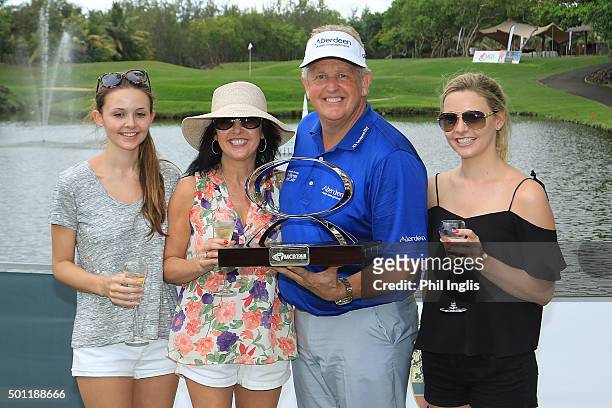 Colin Montgomerie of Scotland his wife Gaynor and two daughters after the final round of the MCB Tour Championship played at the Legends Course,...