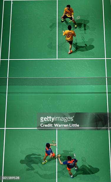 Ahsan Mohammad and Hendra Setiawan of Indonesia celebrate after beaing Biao Chai and Wei Hong of China in the Men's Doubles Final match on day five...