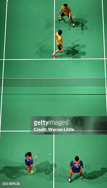 Ahsan Mohammad and Hendra Setiawan of Indonesia celebrate after beaing Biao Chai and Wei Hong of China in the Men's Doubles Final match on day five...
