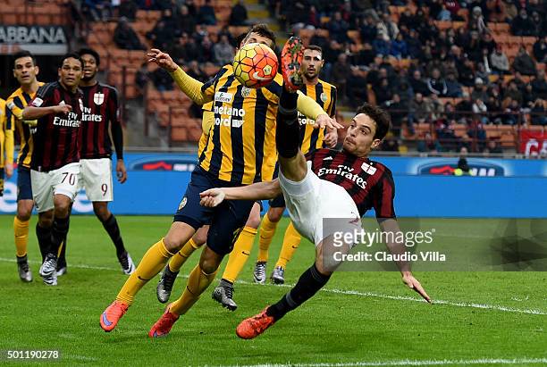 Giacomo Bonaventura of AC Milan in action during the Serie A match betweeen AC Milan and Hellas Verona FC at Stadio Giuseppe Meazza on December 13,...