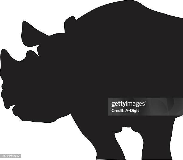ilustraciones, imágenes clip art, dibujos animados e iconos de stock de silueta de un perfil rhino - shank
