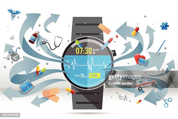 smart watch für gesundheitswesen - smart watch stock-grafiken, -clipart, -cartoons und -symbole