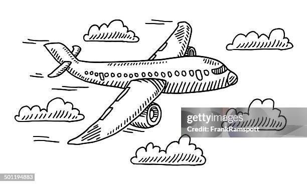 airplane sky clouds drawing - jet engine stock illustrations