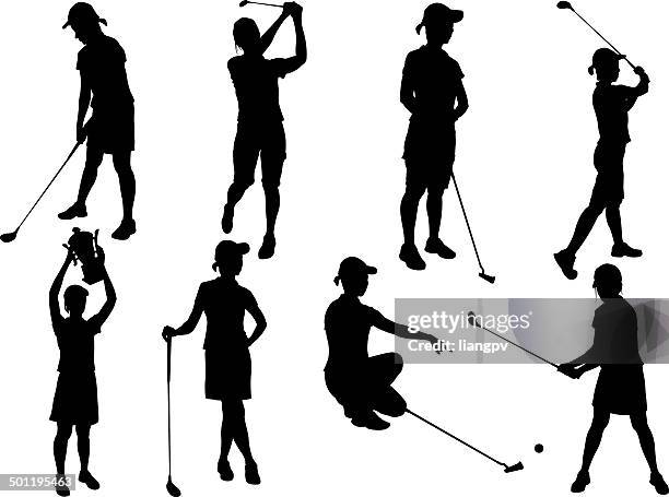 illustrations, cliparts, dessins animés et icônes de golfeur - girl swing vector