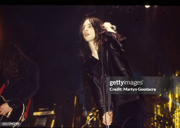 Bobby Gillespie of Primal Scream performs on stage, United Kingdom, 1994.