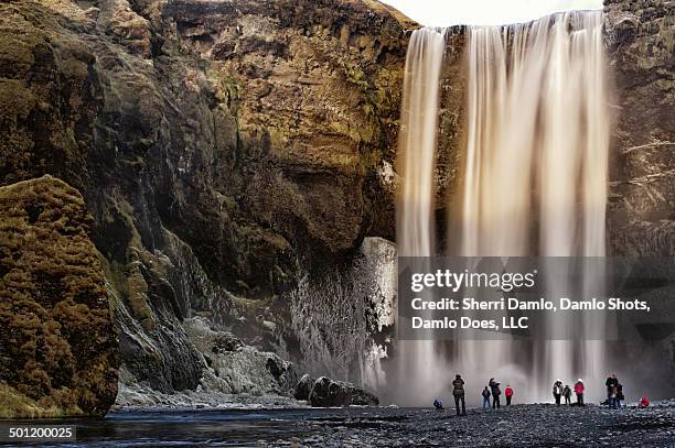 skogafoss waterfall in the winter - damlo does stock pictures, royalty-free photos & images