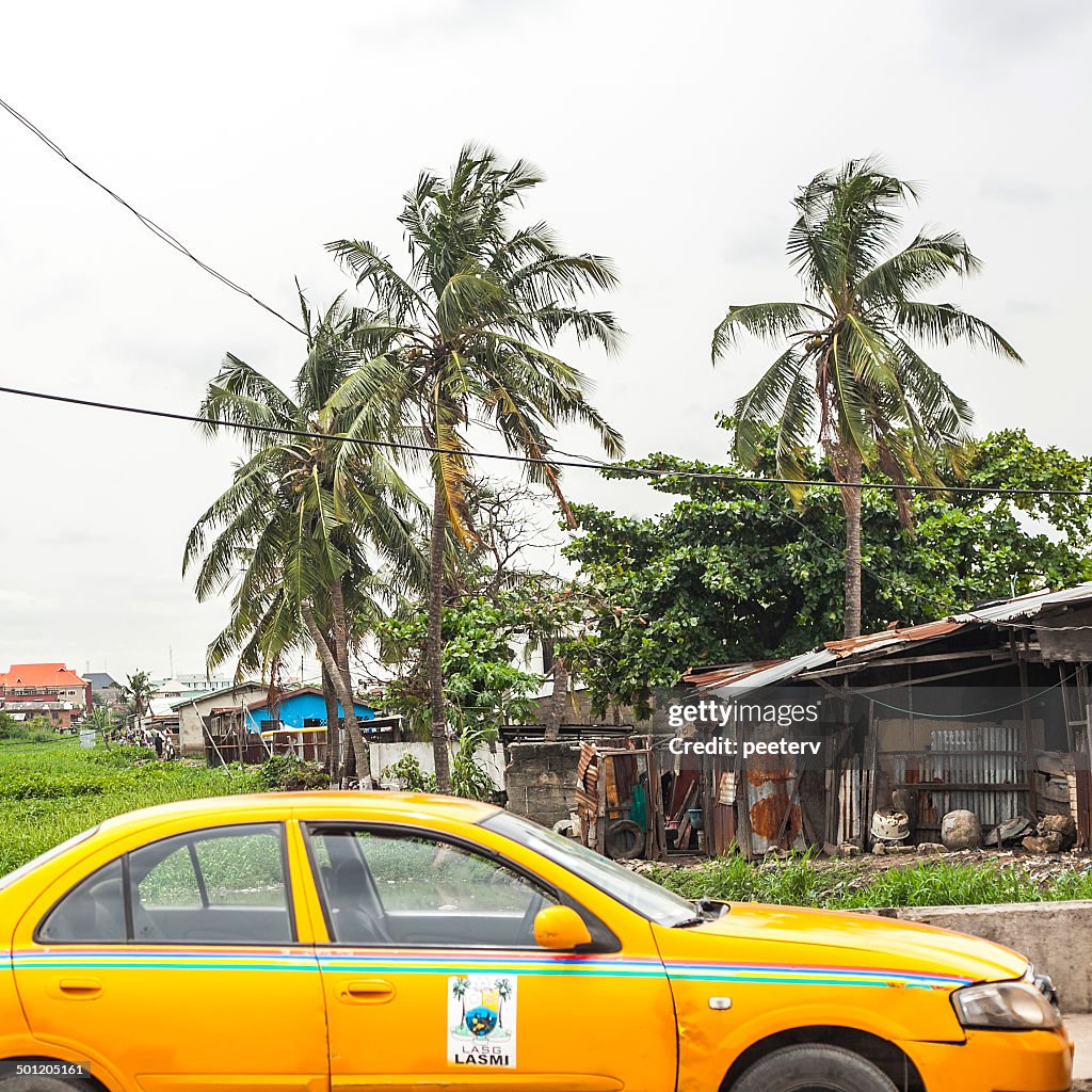 Yellow taxi in Lagos, Nigeria.