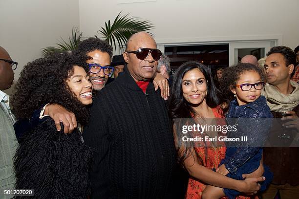 Daughter India Benet, Singer/Songwriter Eric Benet, Musician Stevie Wonder, wife/humanitarian Manuela Testolini and daughter Lucia Bella pose for a...