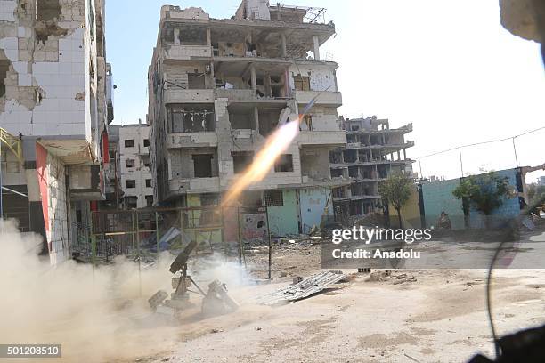 Syrian oppositions launch rocket attack to regime controlled eastern Ghouta after Russian army carried out an airstrike at Douma district in...