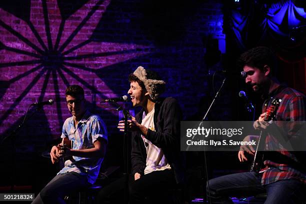 Musicians Ryan Met, Jack Met and Adam Met of AJR perform onstage at T.J. Martell Foundation's 16th Annual New York Family Day at Brooklyn Bowl on...