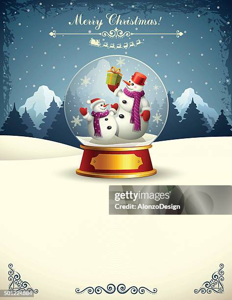 schneemann in einem snow globe - snow globe stock-grafiken, -clipart, -cartoons und -symbole