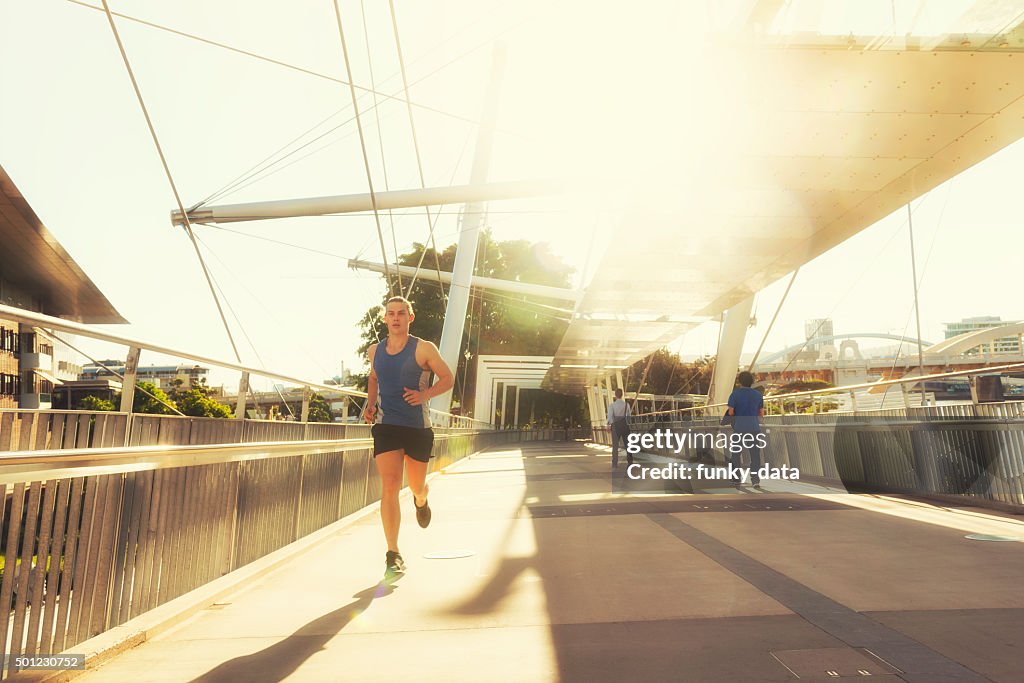 Running during sunset in Brisbane