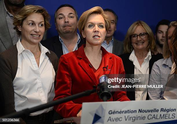 Virginie Calmels, France's The Republicans party candidate for the regional elections in the Aquitaine-Limousin-Poitou Charentes region, delivers a...