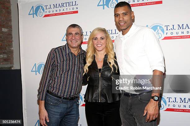 Marcus Peterzell, Honoree Alissa Pollack and NBA All Star Allan Houston attend T.J. Martell Foundation's 16th Annual New York Family Day at Wythe...