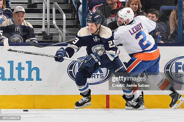 David Clarkson of the Columbus Blue Jackets skates against the New York Islanders on December 12, 2015 at Nationwide Arena in Columbus, Ohio.