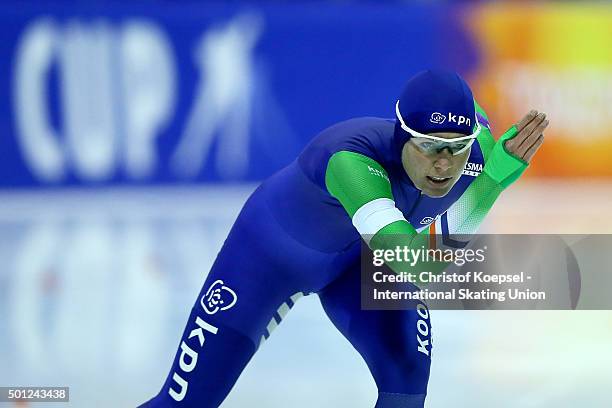 Diane Valkenburg of Netherlands skates during the ladies 1500m during day 3 of ISU Speed Skating World Cup at Thialf Ice Arena on December 13, 2015...