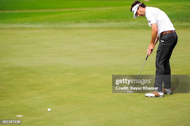 Michael Letzig putts on the ninth hole green of the Champion Course during the final round of Web.com Tour Q-School at PGA National Resort & Spa on...