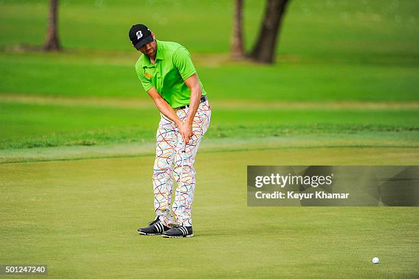 Ben Silverman of Canada putts on the ninth hole green of the Champion Course during the final round of Web.com Tour Q-School at PGA National Resort &...