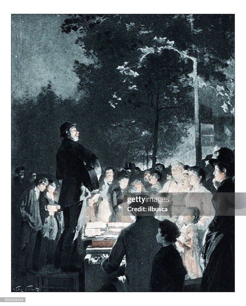 Antique illustration of "Le marchand de chansons" by Gilbert