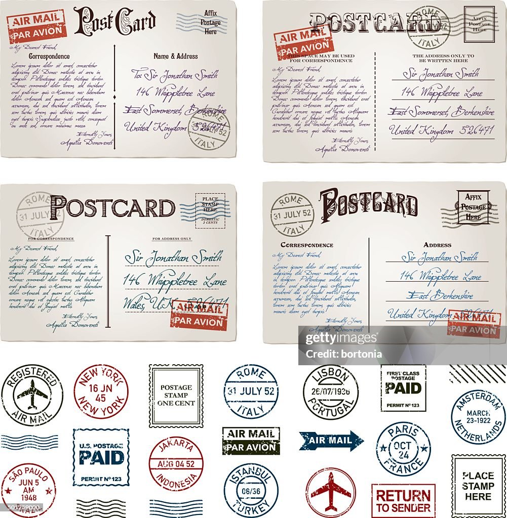Francobollo Vintage Set di cartoline e francobolli