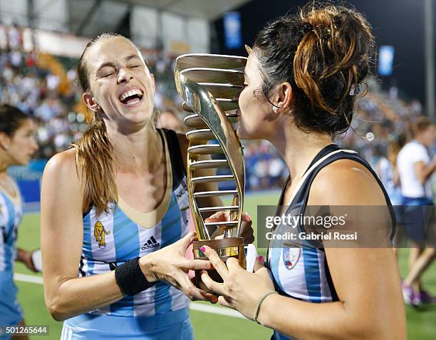 Carla Rebecchi of Argentina and Maria Granatto of Argentina celebrate after winning the final match between Argentina and New Zealand as part of Day...