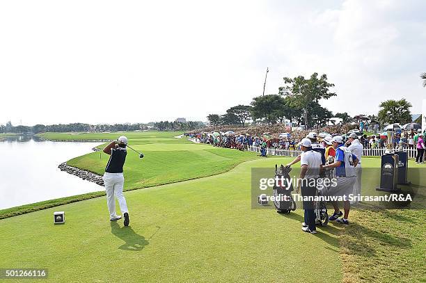 Byeonghun An of Korea plays the shot during the final round of the 2015 Thailand Open at Amata Spring Country Club on December 13, 2015 in Chon Buri,...