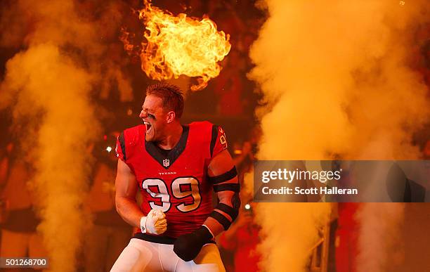 Watt of the Houston Texans is introduced before playing against the New England Patriots in the first quarter on December 13, 2015 at NRG Stadium in...