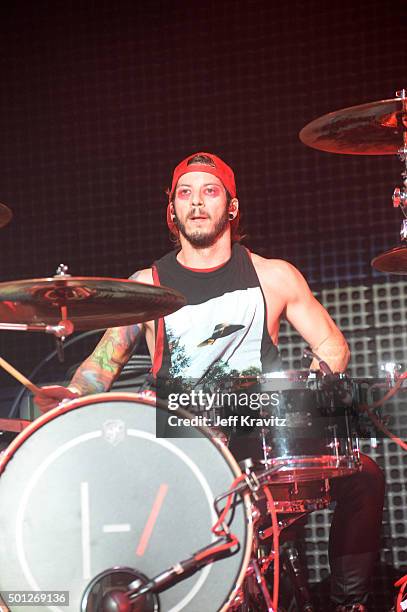 Musician Josh Dun of Twenty One Pilots performs onstage during 106.7 KROQ Almost Acoustic Christmas 2015 at The Forum on December 12, 2015 in...