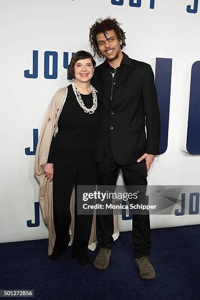 Actress Isabella Rossellini and Roberto Rossellini attend the "Joy" New York premiere at Ziegfeld Theater on December 13, 2015 in New York City.