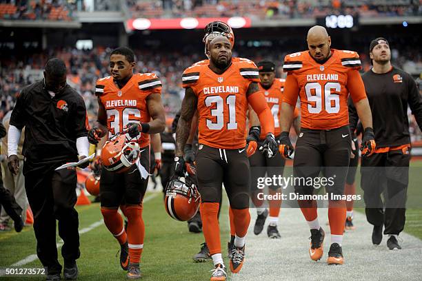 Safety Donte Whitner of the Cleveland Browns walks off the field during a game against the San Francisco 49ers on December 13, 2015 at FirstEnergy...