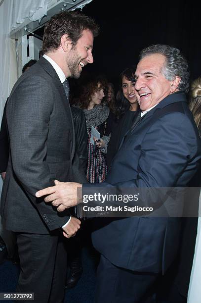 Actor Bradley Cooper and Fox Films Entertainment CEO Jim Gianopulos attend the "Joy" New York premiere at the Ziegfeld Theater on December 13, 2015...