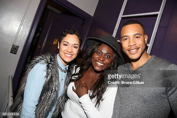 Trai Byers, Danielle Brooks and Grace Gealey pose backstage at the hit musical "The Color Purple" on Broadway at The Jacobs Theater on December 13,...