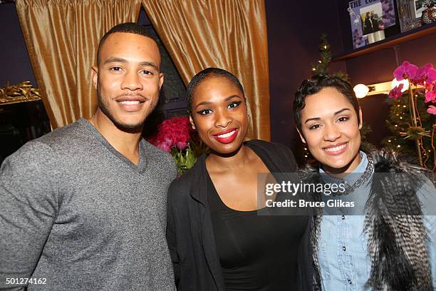 Trai Byers, Jennifer Hudson and Grace Gealey pose backstage at the hit musical "The Color Purple" on Broadway at The Jacobs Theater on December 13,...