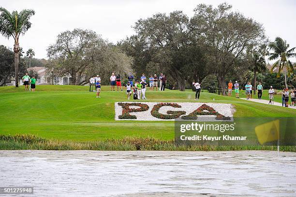 Michael Letzig tees off on the 17th hole of the Champion Course during the final round of Web.com Tour Q-School at PGA National Resort & Spa on...