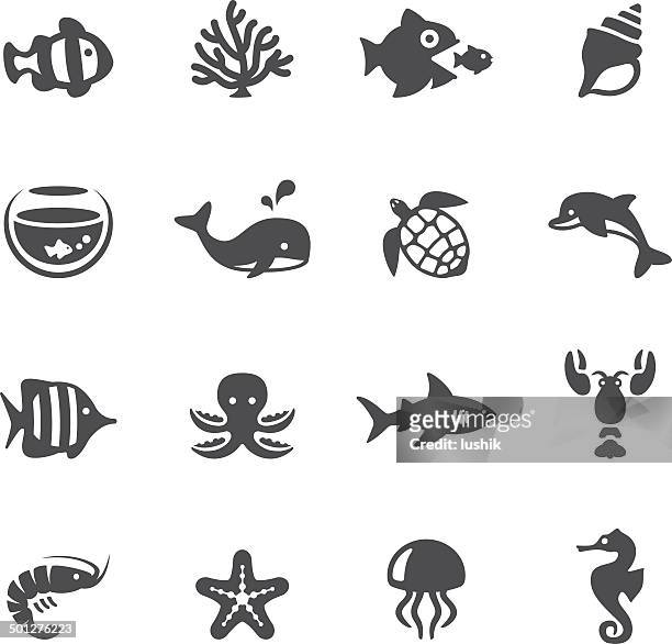 illustrations, cliparts, dessins animés et icônes de soulico icônes-sea life - fishbowl