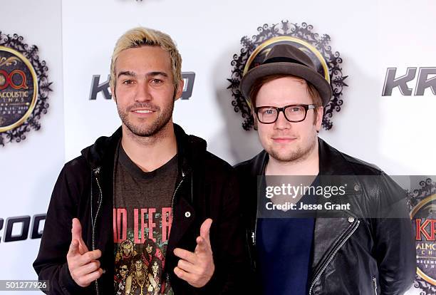 Musicians Pete Wentz and Patrick Stump of Fall Out Boy attend 106.7 KROQ Almost Acoustic Christmas 2015 at The Forum on December 13, 2015 in Los...