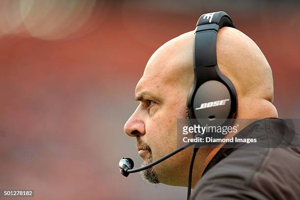 Head coach Mike Pettine of the Cleveland Browns watches the action from the sideline during a game against the San Francisco 49ers on December 13,...