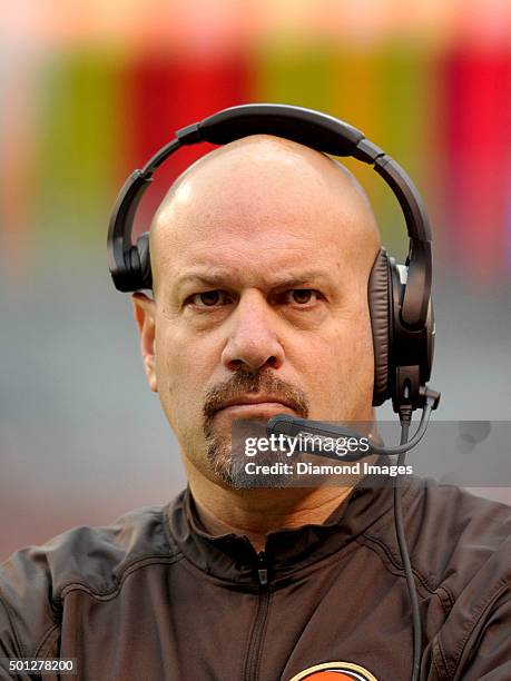 Head coach Mike Pettine of the Cleveland Browns walks along the sideline during a game against the San Francisco 49ers on December 13, 2015 at...