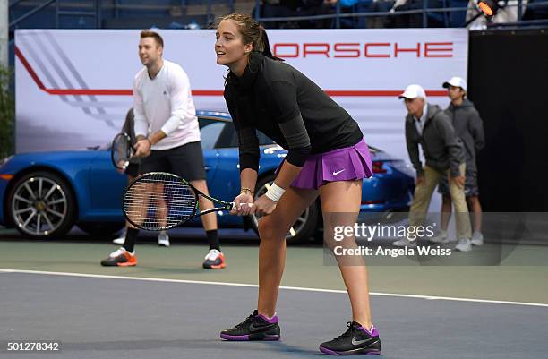 Jack Sock and Laura Robson at the Maria Sharapova and Friends tennis event presented by Porsche on December 13, 2015 in Los Angeles, California.