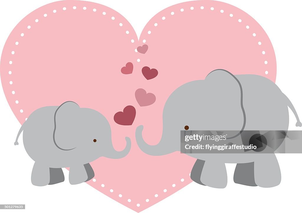 Elefante mamá y bebé con corazones