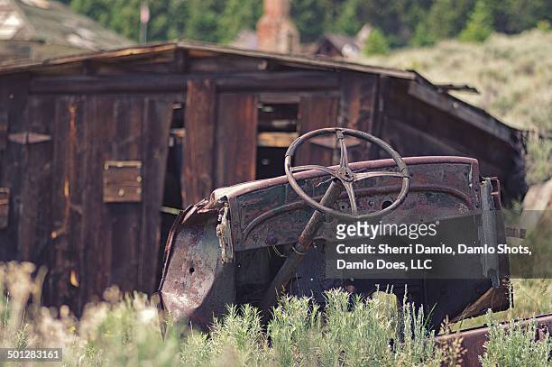 abandoned car in montana - damlo does stock pictures, royalty-free photos & images