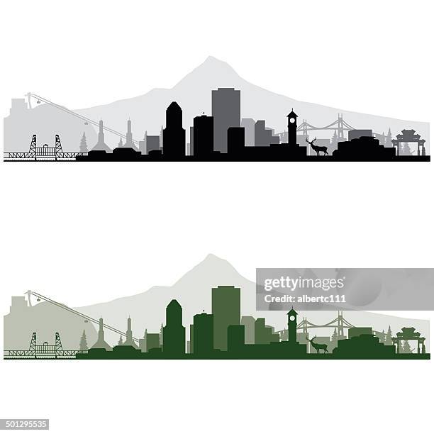 stockillustraties, clipart, cartoons en iconen met portland cityscape - portland oregon