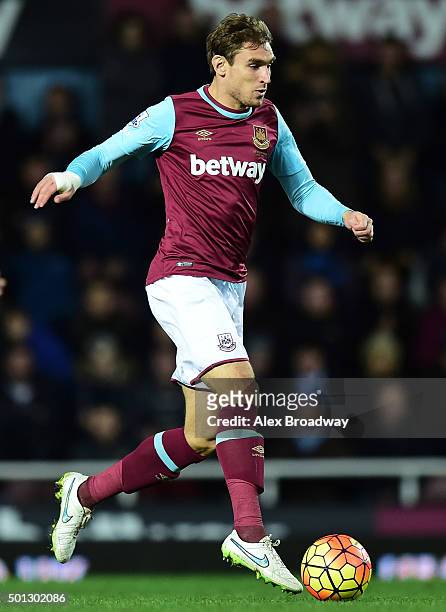 Nikica Jelavic of West Ham in action during the Barclays Premier League match between West Ham United and Stoke City at the Boleyn Ground on December...