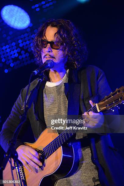 Musician Chris Cornell performs onstage during 106.7 KROQ Almost Acoustic Christmas 2015 at The Forum on December 13, 2015 in Inglewood, California.